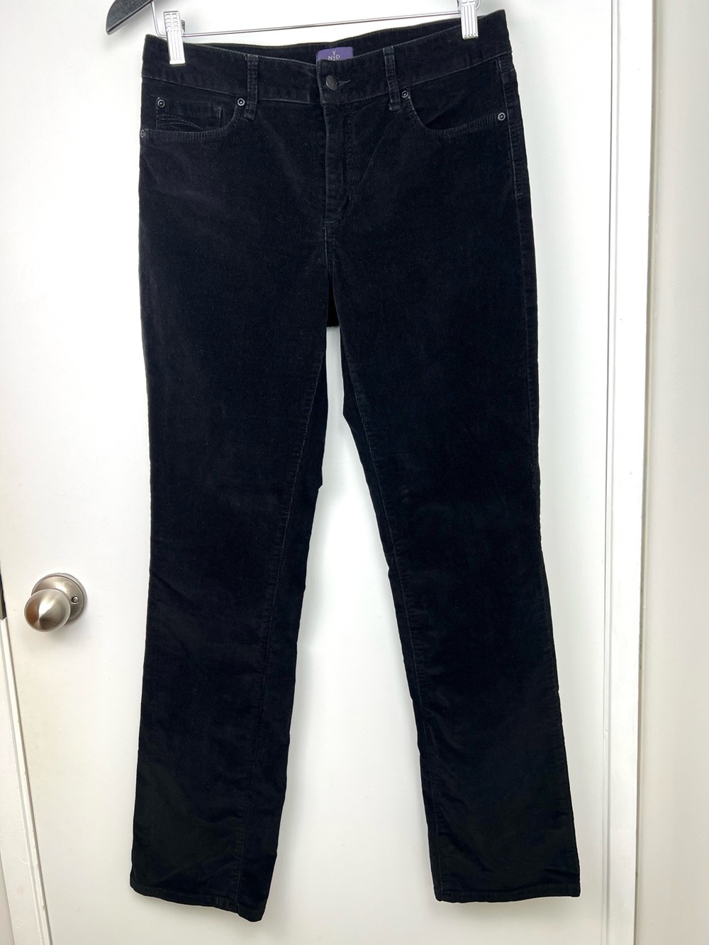 NYDJ Straight Leg Mini Wale Corduroy Pants size 8 Black Essential Minimalist